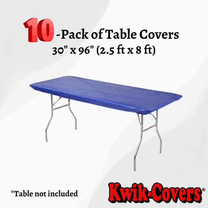Kwik-Covers 8' Rectangular Plastic Table Covers 30" x 96" (8 Feet), (10 Pack, Royal Blue) - Image 2